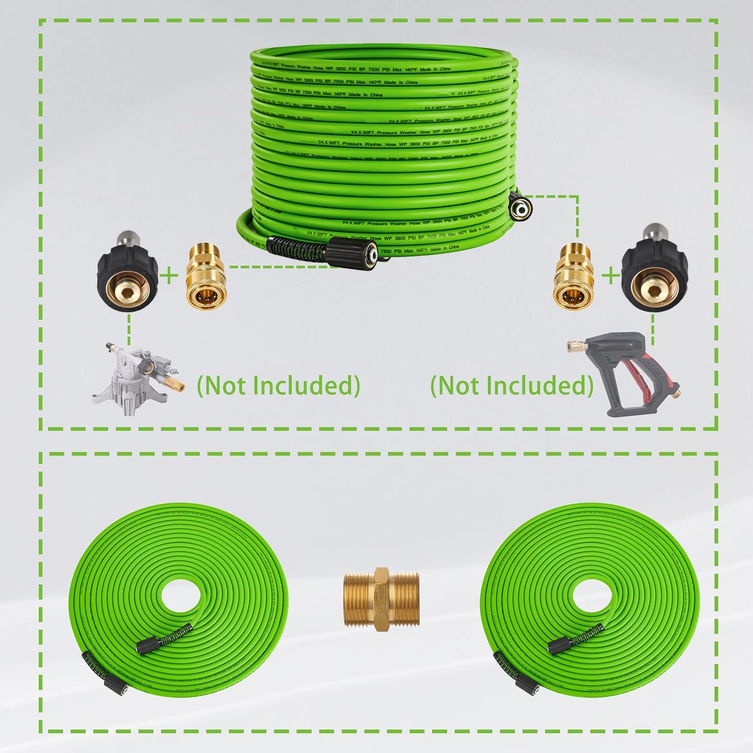 Super Flexible High Pressure Washer Hose 1/4″ M22 Female or 3/8″ Quick Connect