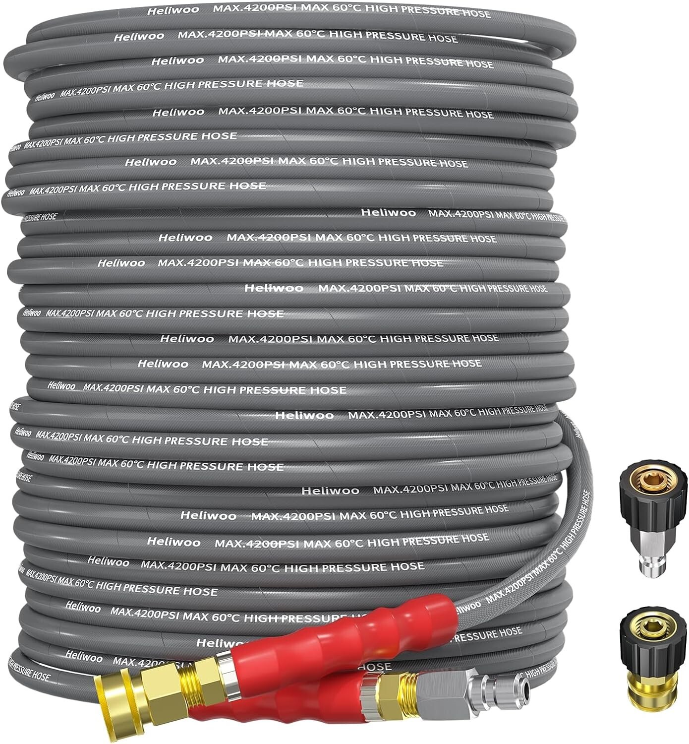 Heliwoo 100FT 4200PSI Pressure Washer Hose 1/4″ Flexible Wire Extension Hose
