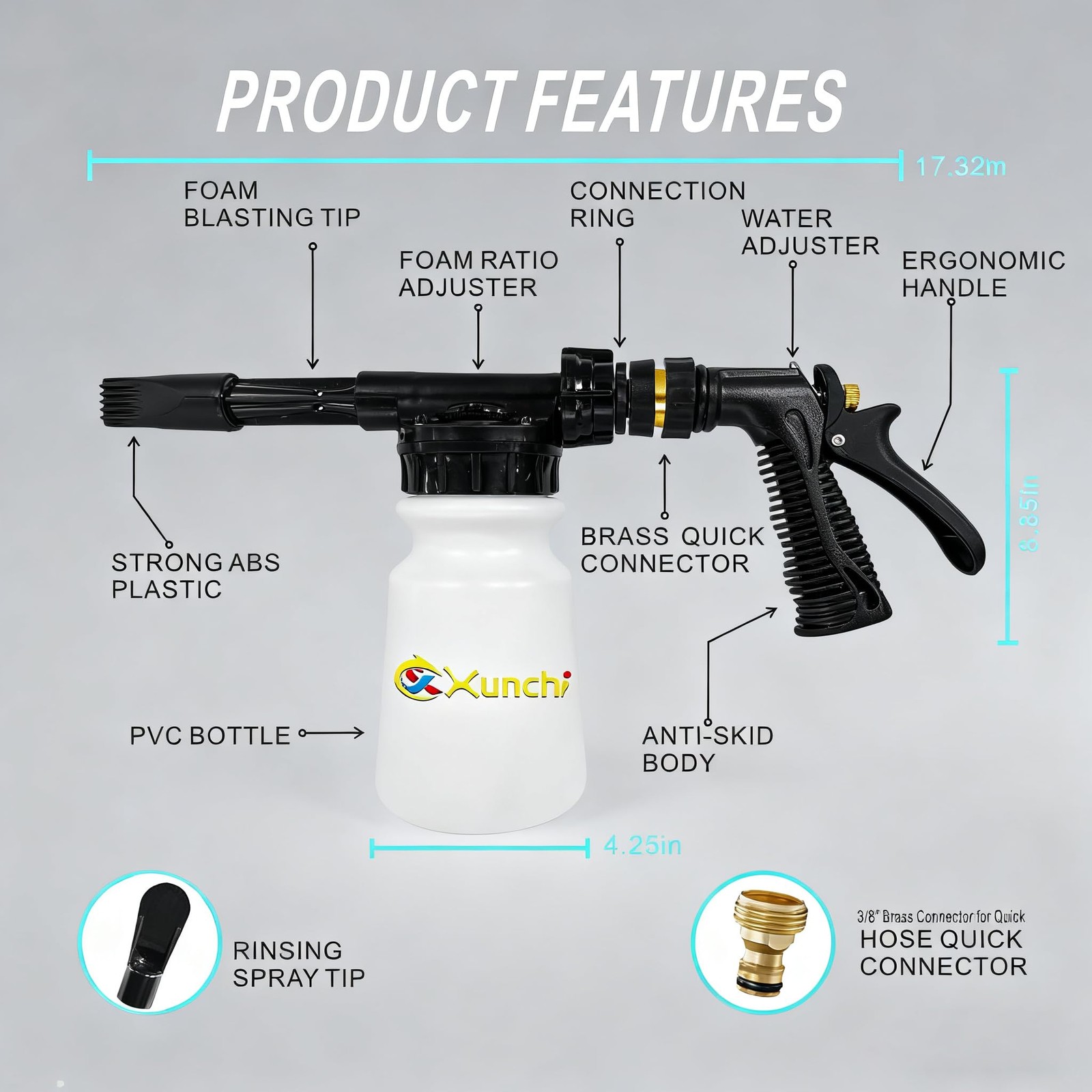 Foam Gun Car Wash Gun, Foam Blaster Equips 3/4″ Universal Garden and Quick Co…
