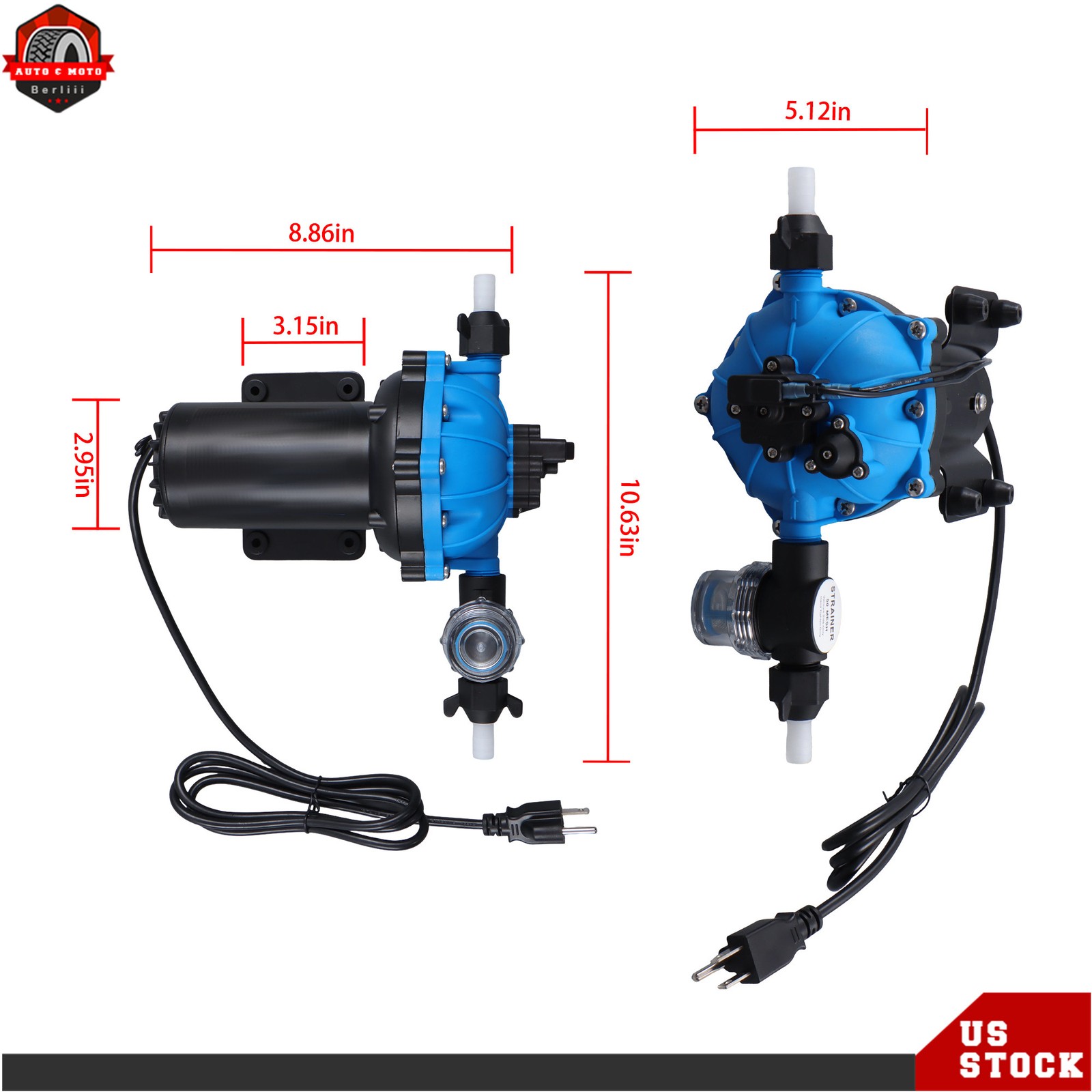110V AC 5-chamber Water Diaphragm Pump 6GPM 80PSI Self Priming RV Water Pump