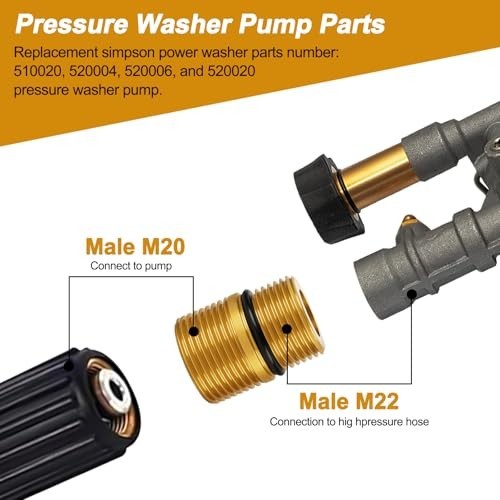 Pressure Washer Fitting M20 Male to M22 Male Brass Gold 3100 PSI Pump Adapter