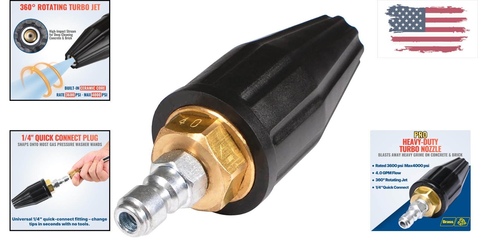 Powerful Pressure Washer Turbo Nozzle – 360° Rotation, 5X Cleaning Efficiency