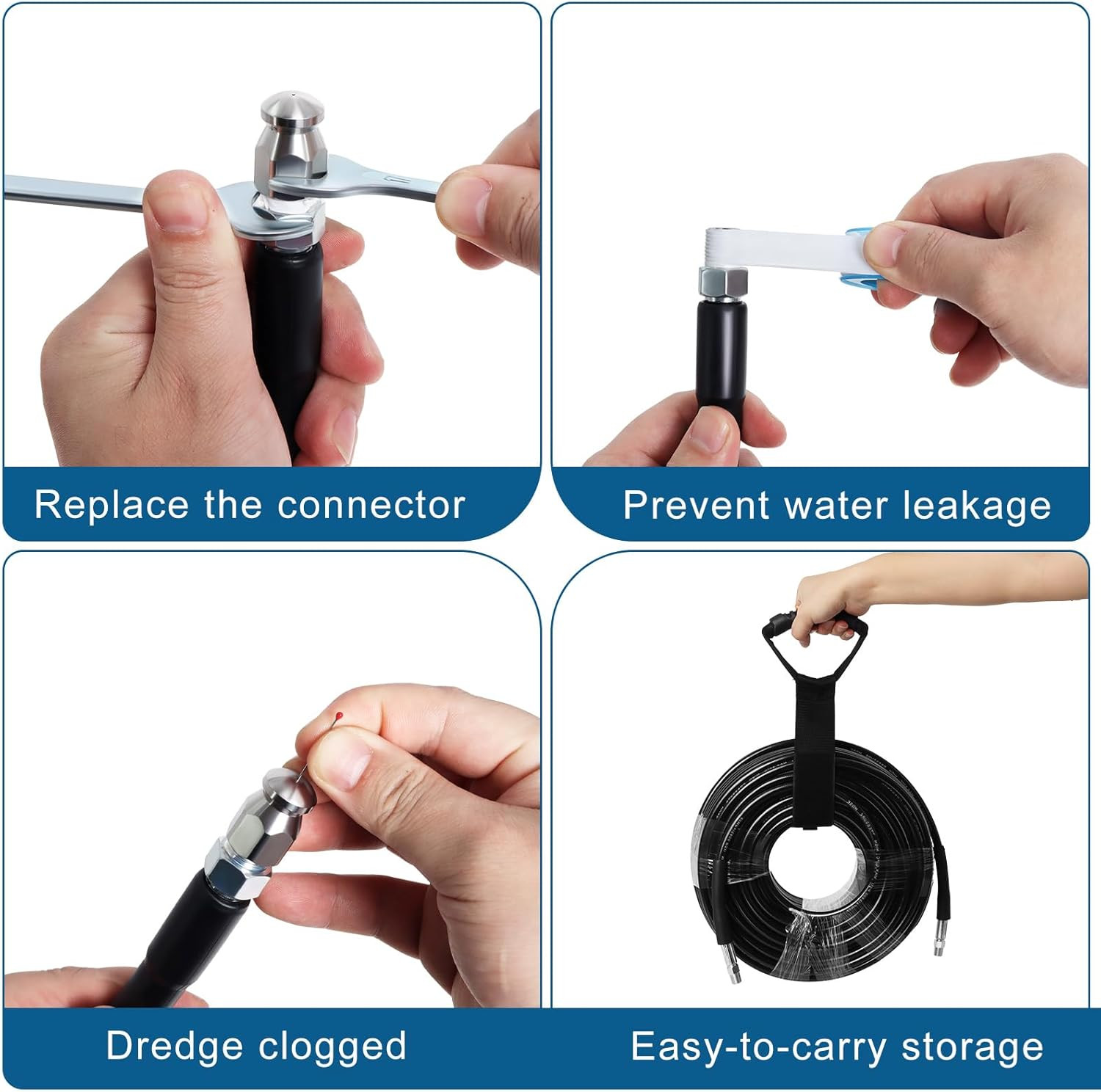 150FT Sewer Jetter Kit for Pressure Washer with 4 Nozzles & Accessories