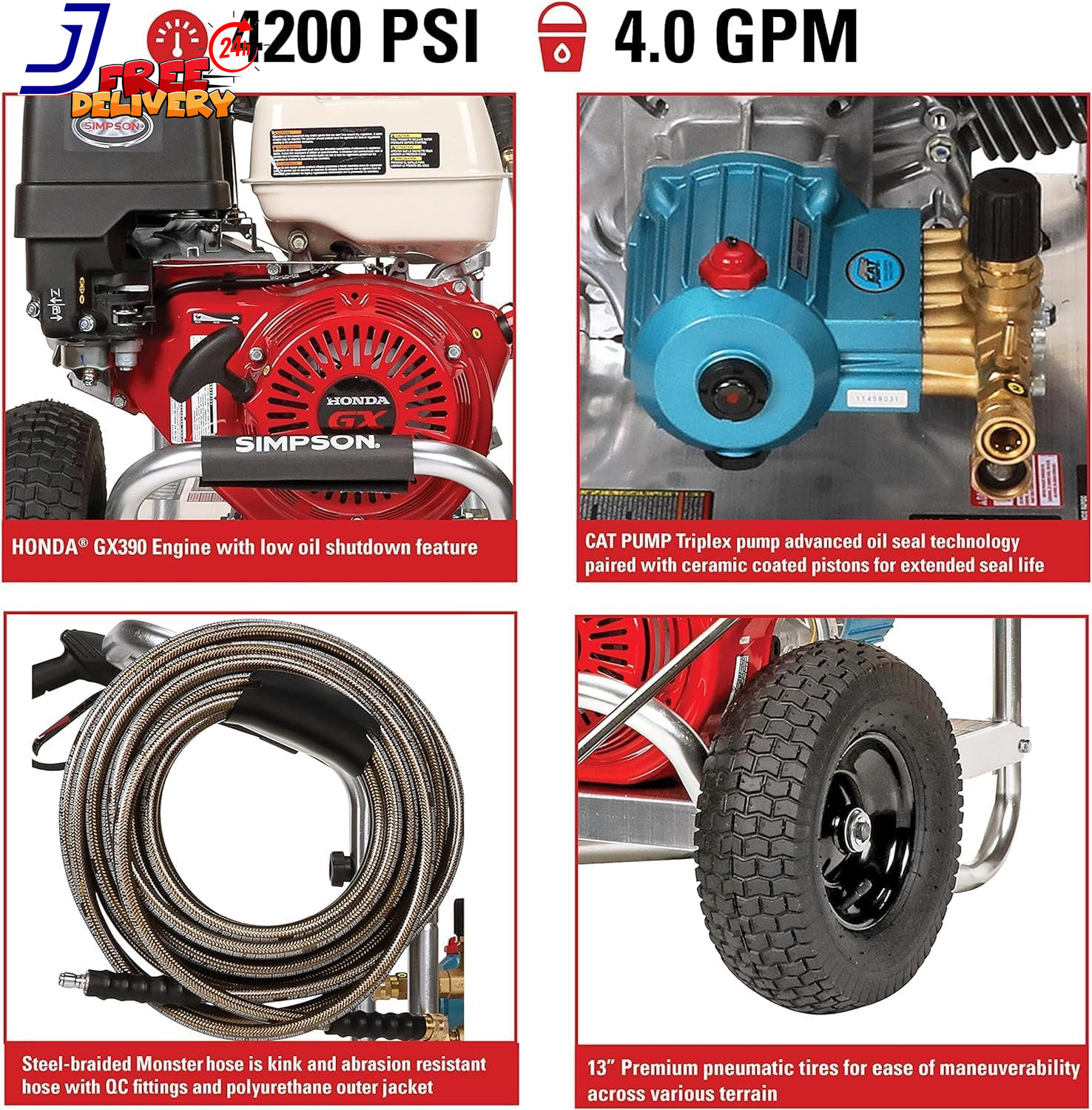 4200 PSI Gas Pressure Washer 4.0 GPM Commercial Power Washer Cold Water NEW