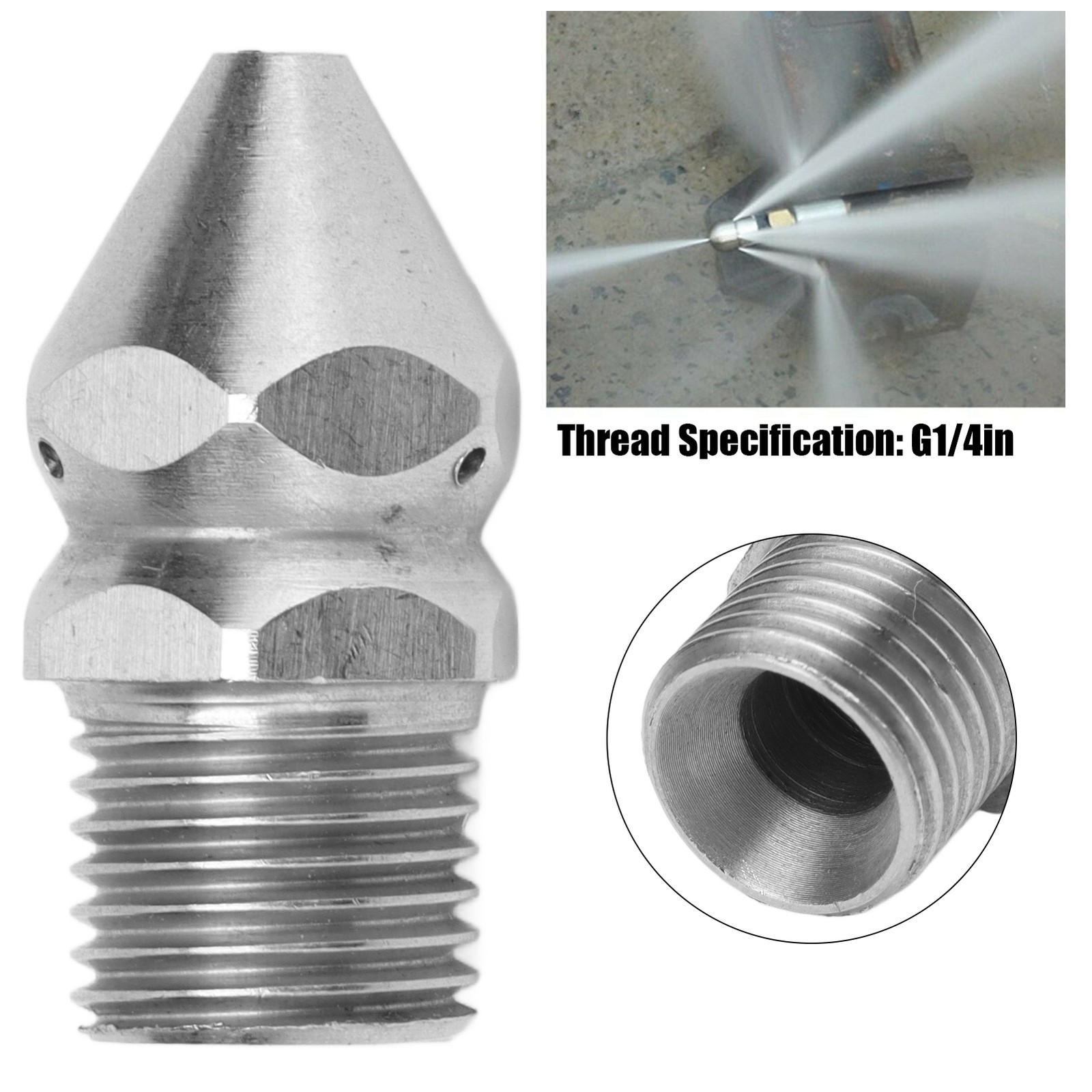 Pipe Cleaning Nozzle G1/4in Male Thread Sewer Nozzle Drain Sewer Wash Jet 4Hole