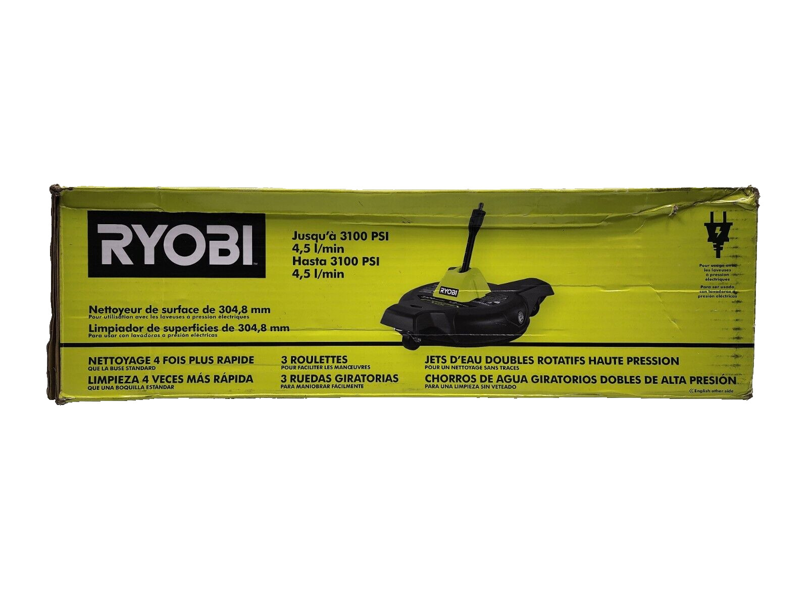 RYOBI 12 in. 3100 PSI Electric Pressure Washer Surface Cleaner with Caster