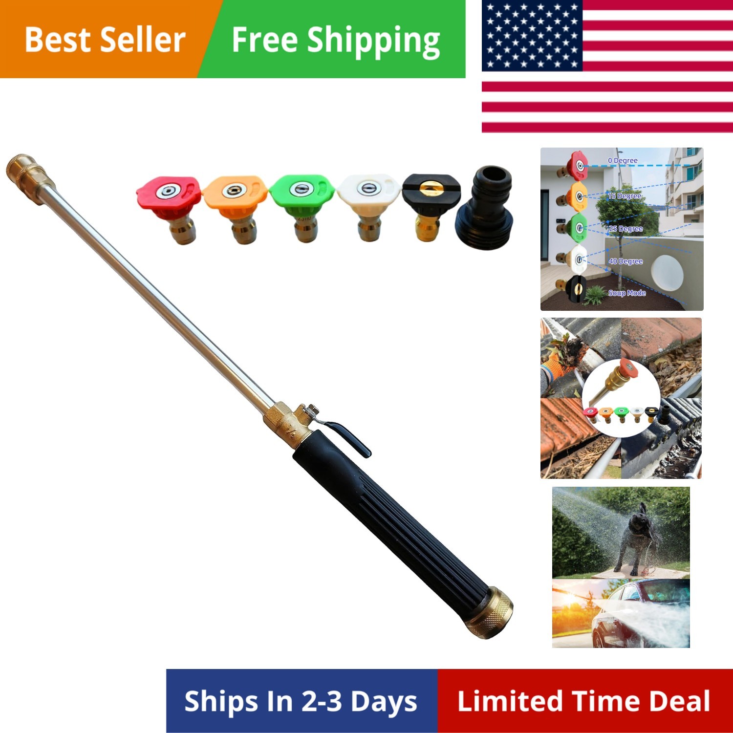 Upgraded Pressure Washer Wand, Brass Water Jet Nozzle for Garden Hose, Hydro …