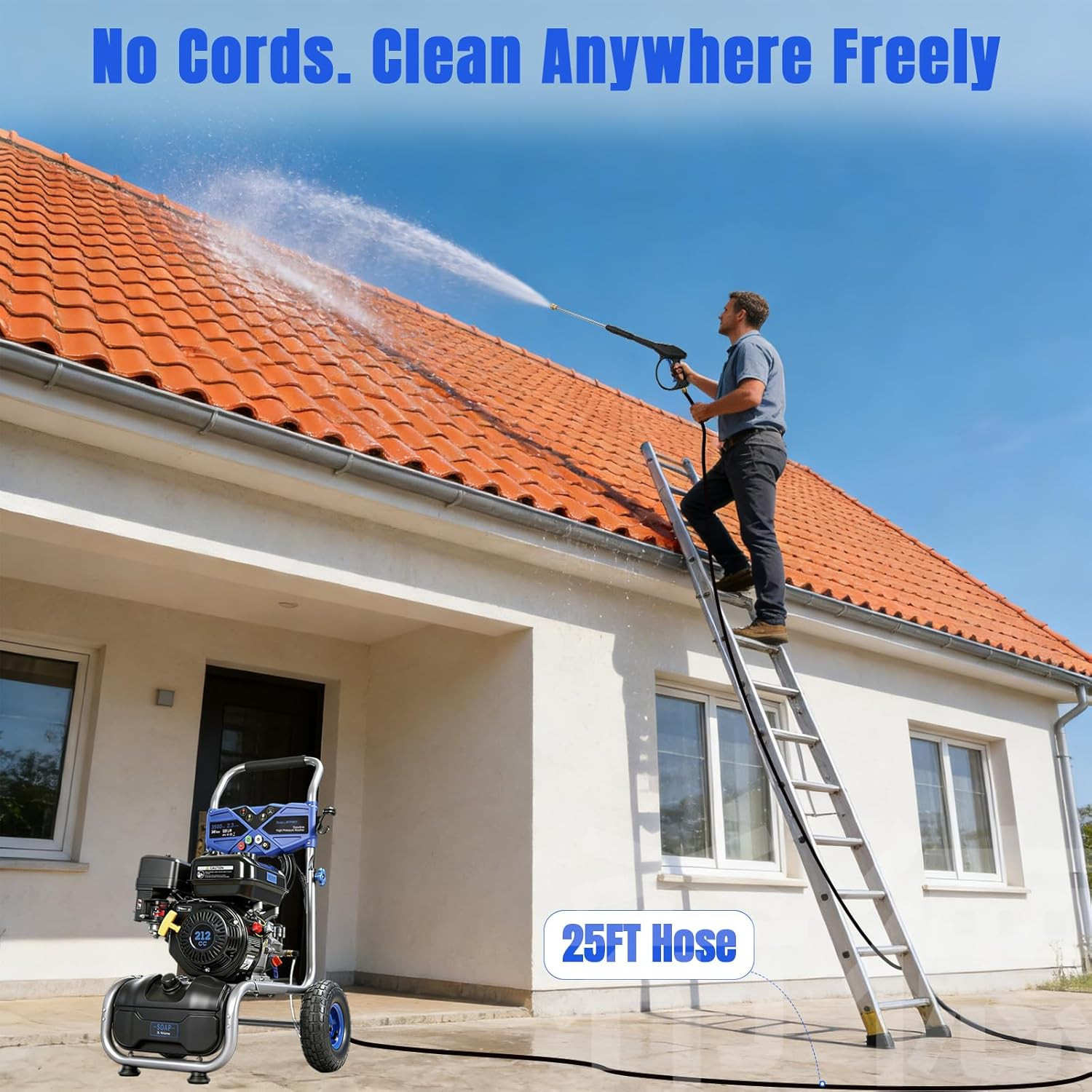 3500PSI Gas Pressure Washer, 212CC / 2.3GPM / 7HP / 4-Stroke Gas Power Washer wi