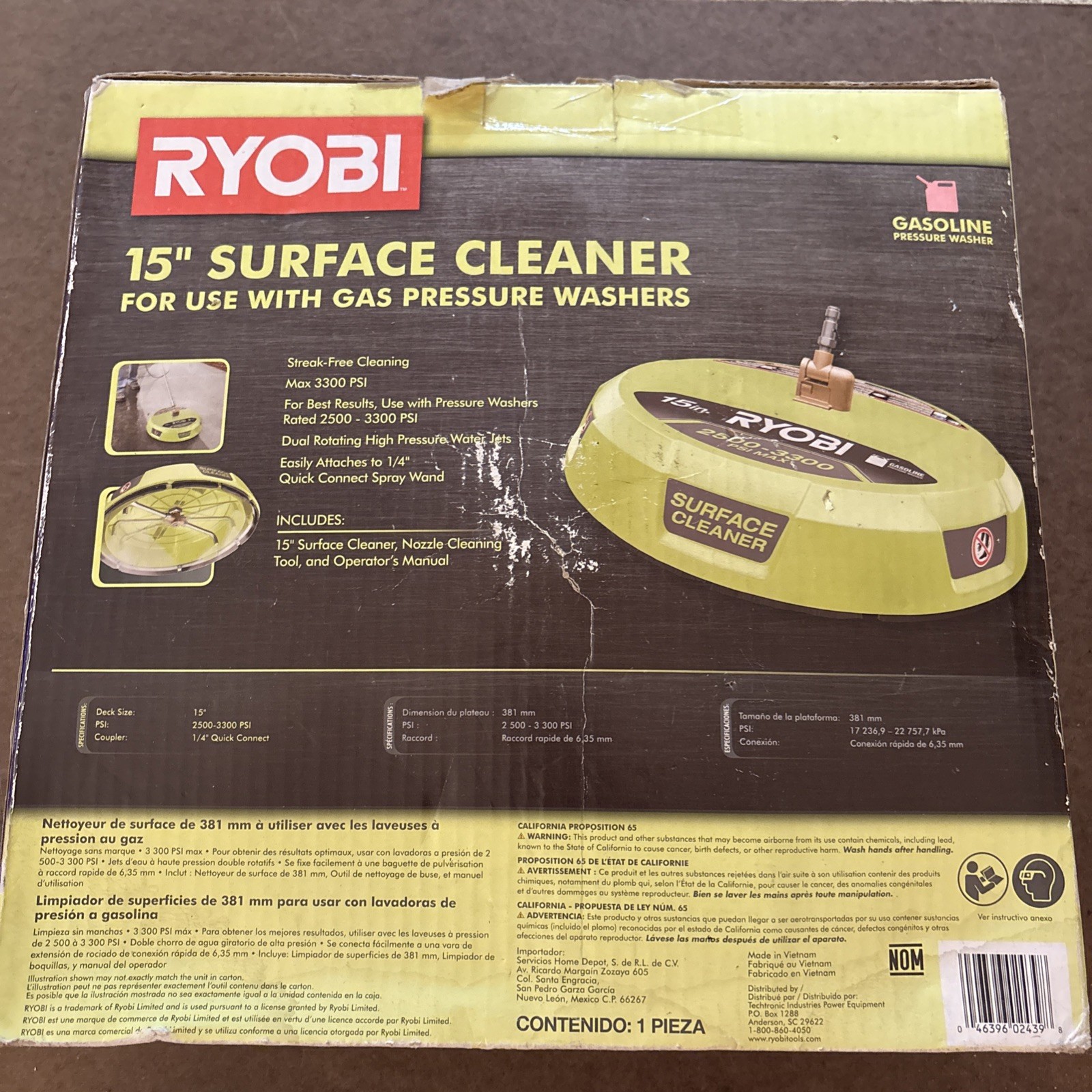 RYOBI 15 in. 3300 PSI Surface Cleaner for Gas Pressure Washer Free Shipping