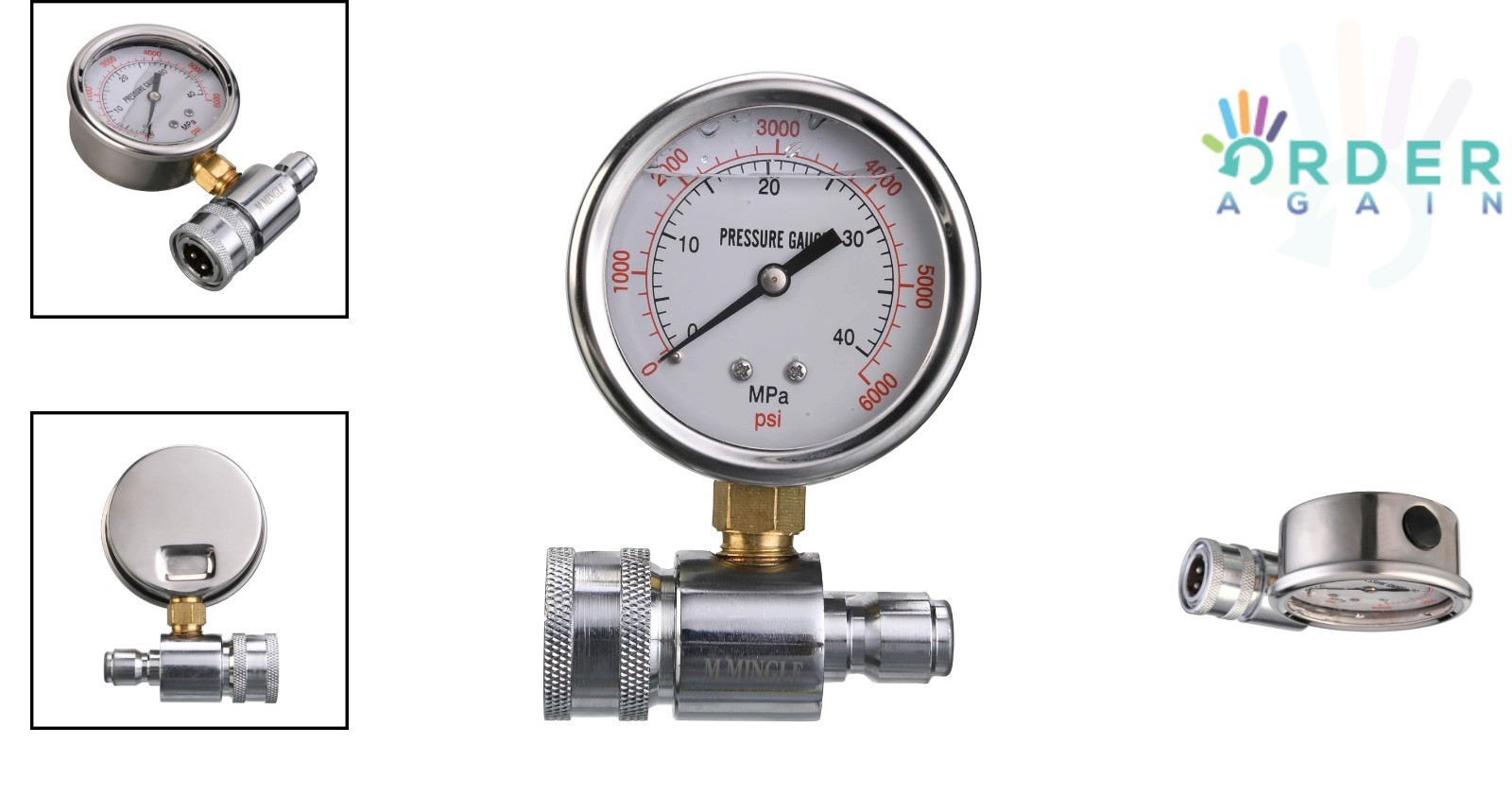 Pressure Washer Gauge Kit Stainless Steel 6000 PSI Quick Connect for Power Wa…