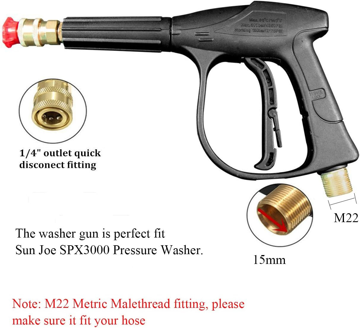 Replacement Car High Pressure Washer Gun for Sun Joe SPX3000, OPACC 3000PSI for
