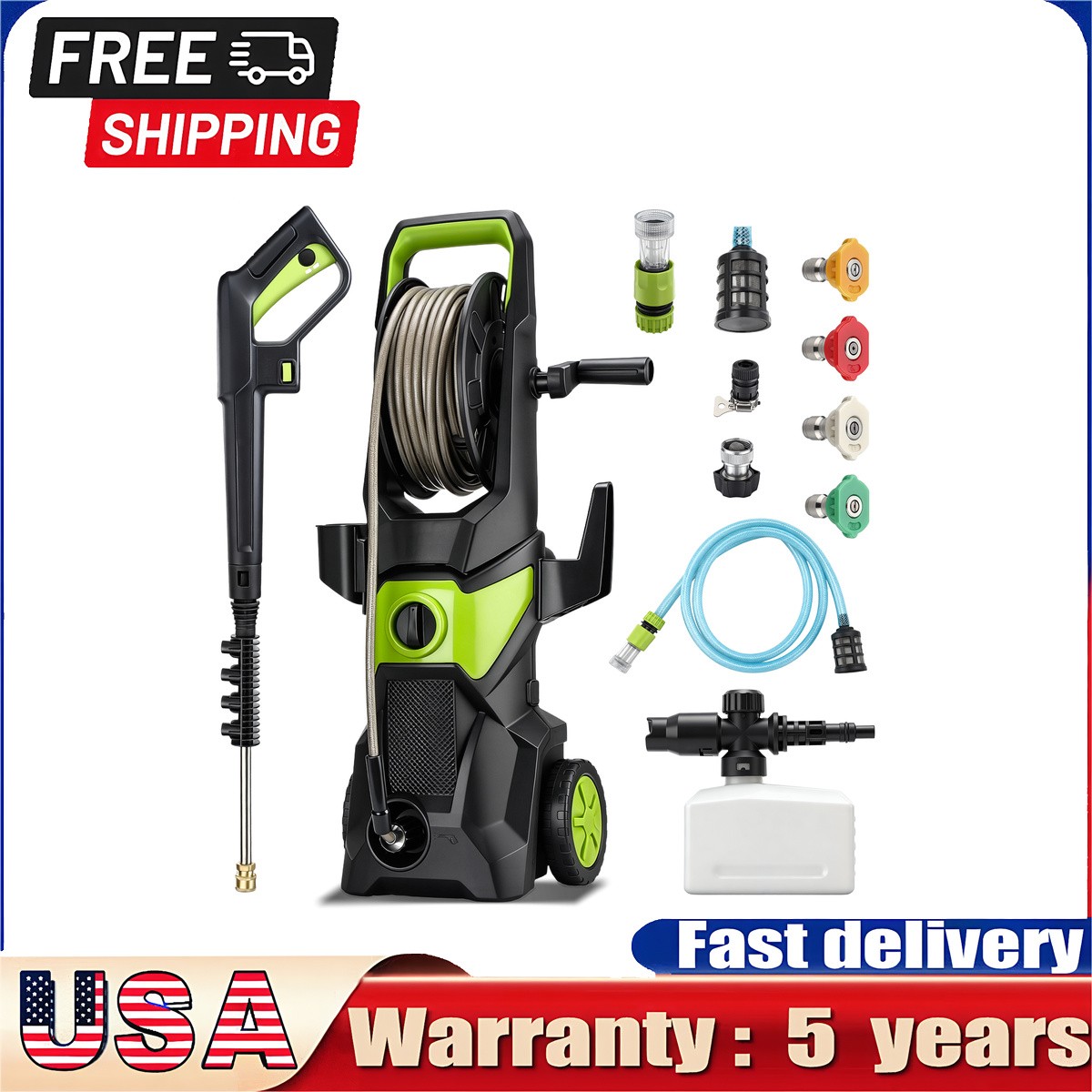 3000W Electric Pressure Washer 5000PSI Max 3.2 GPM Power Washer Cleaning Machine