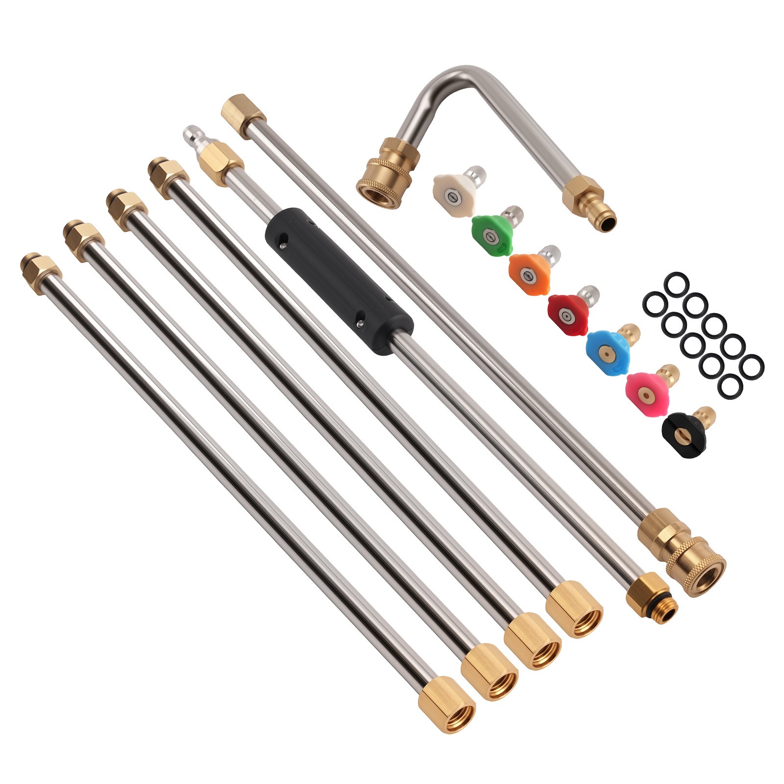 15in Pressure Washer Extension Wand Stainless 1/4in Quick Connect w/ 7 Nozzle