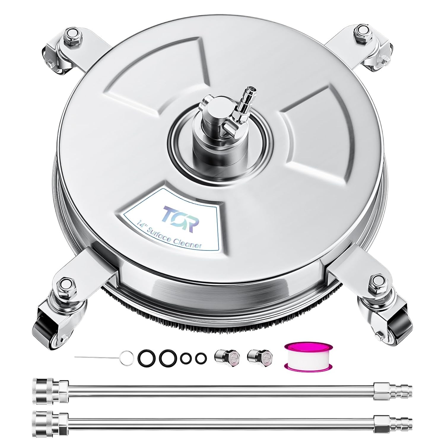 TOR 14″ Pressure Washer Surface Cleaner 4000 PSI Stainless Steel 4 Wheels 2 Wand
