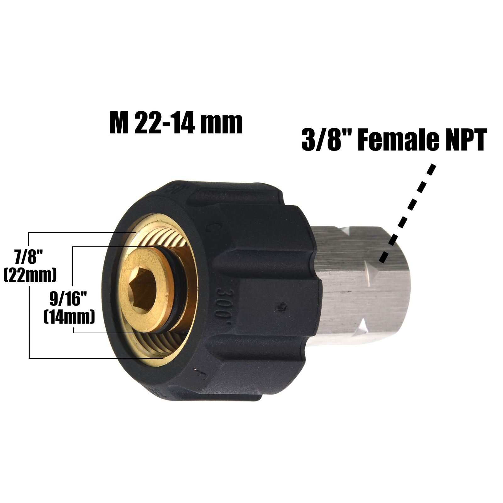 Pressure Washer Adapter, M22 female to 3/8 Inch Female NPT Fitting, 4500 PSI