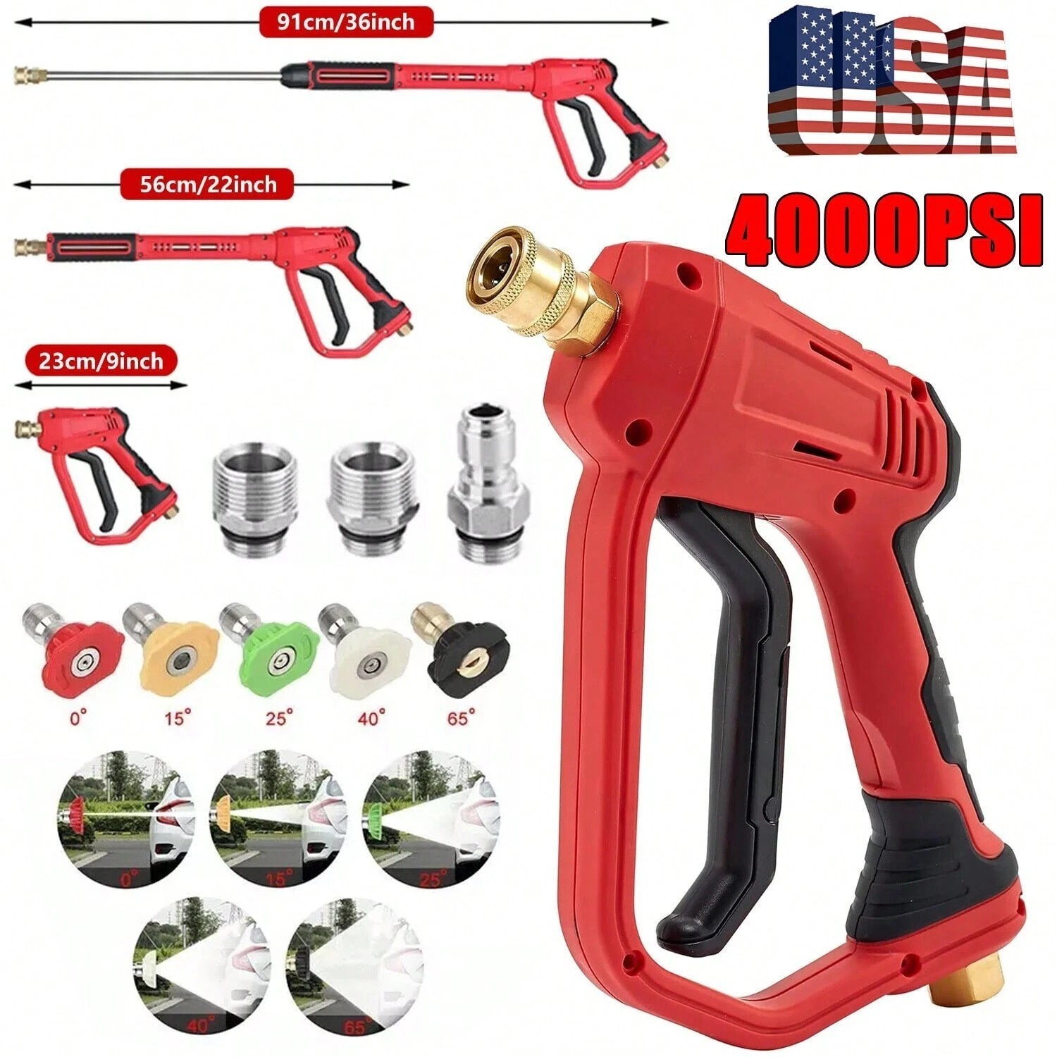New Power Washer Gun Kit 4000PSI Heavy Duty Spray Wand Car Cleaning Pro Set