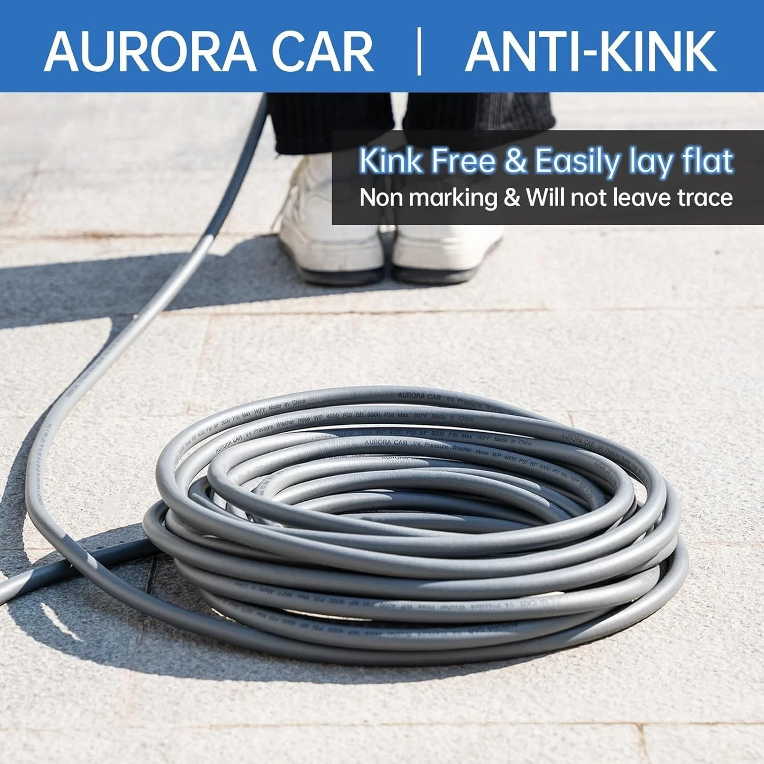 Heavy-Duty 50FT Pressure Washer Hose, Kink Resistant, M22 Fittings – 4000 PSI