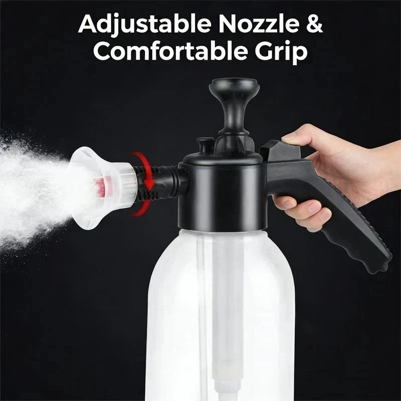 2L Hand Pump Foam Sprayer Snow Foam Cannon Car Wash Bottle w/ 3 Nozzles