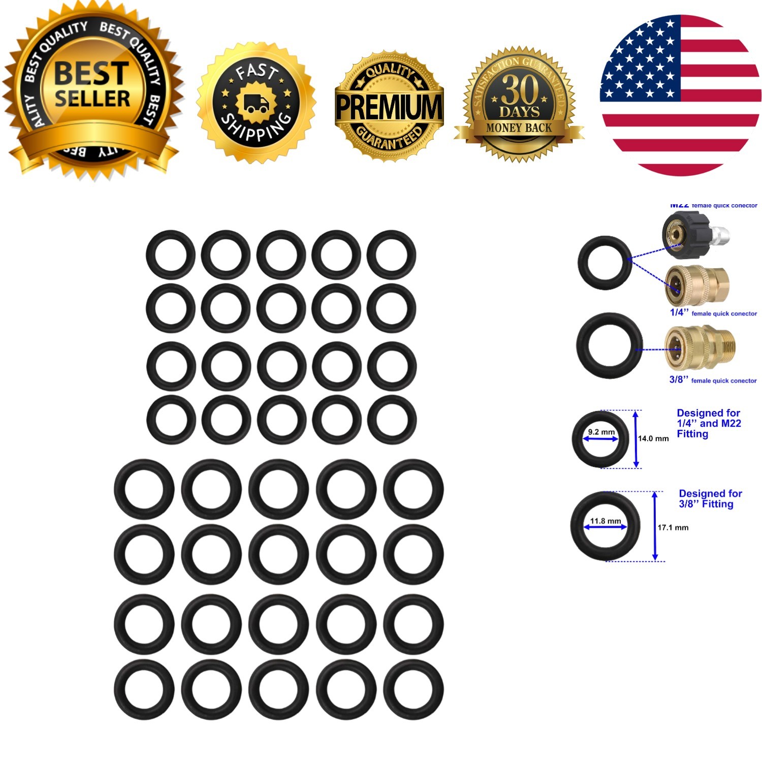 Resistant 40-Pack O-Rings for Pressure Washer – Fits 1/4 and 3/8 Inch Hoses