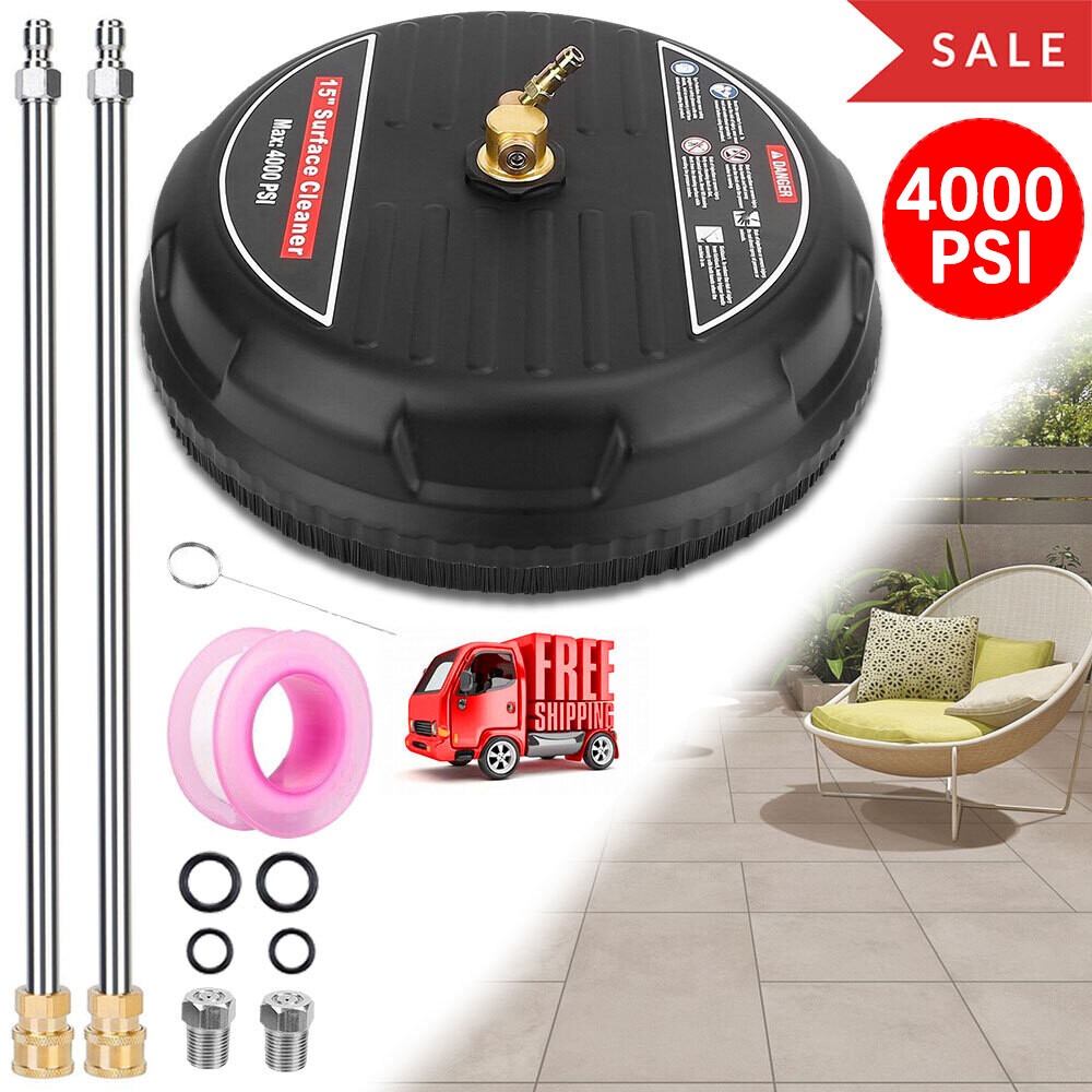 New 15″inch Pressure Washer Surface Cleaner 4000 PSI +2 Extension Wand