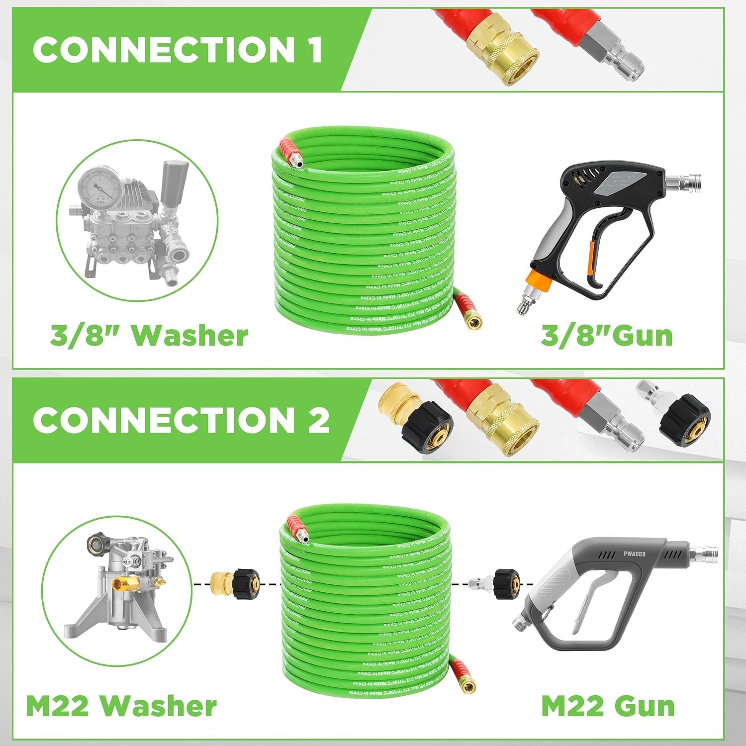 50 FT Rubber Power Washer Hose with M22 Fittings