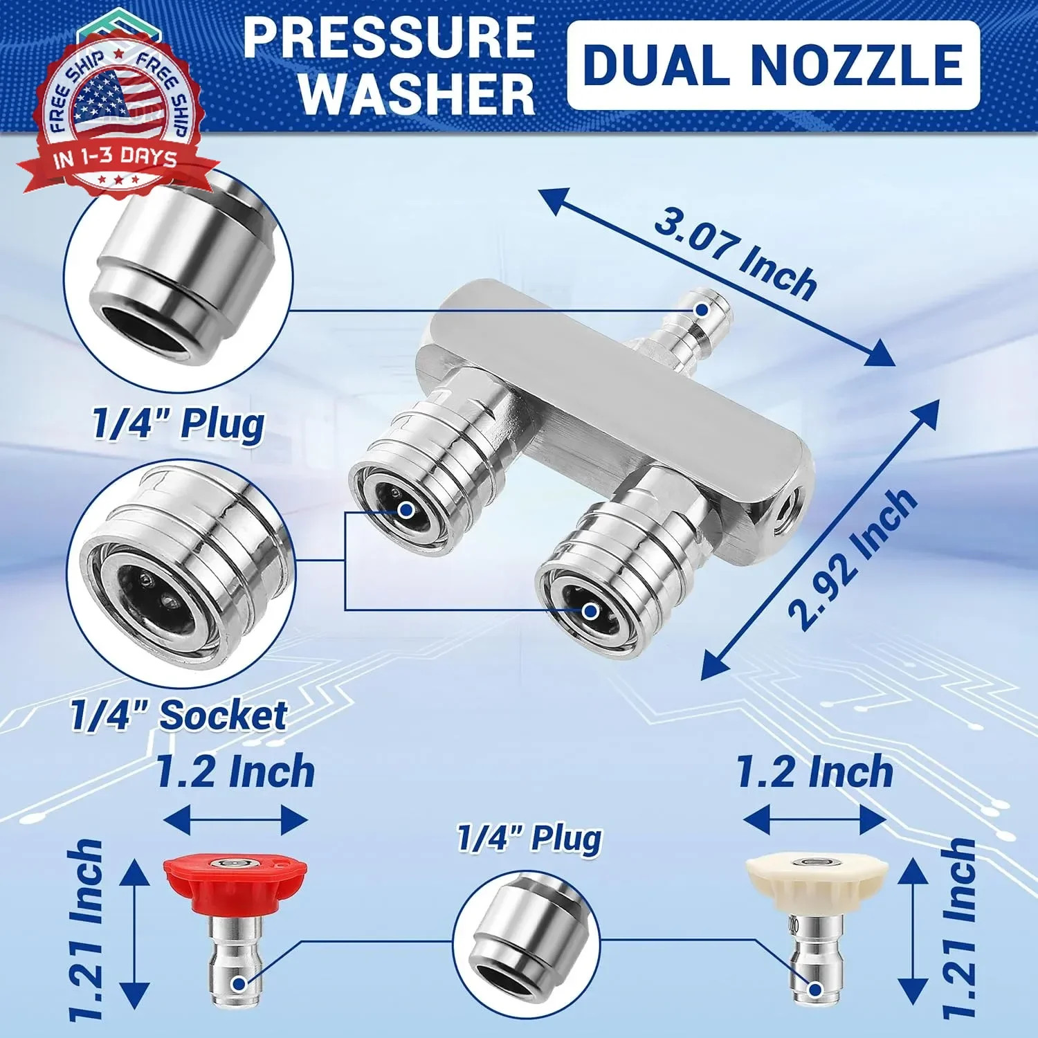 Pressure Washer Tips, 2-in-1 Power Washer Nozzle Tip, Dual Pressure Washer Nozzl