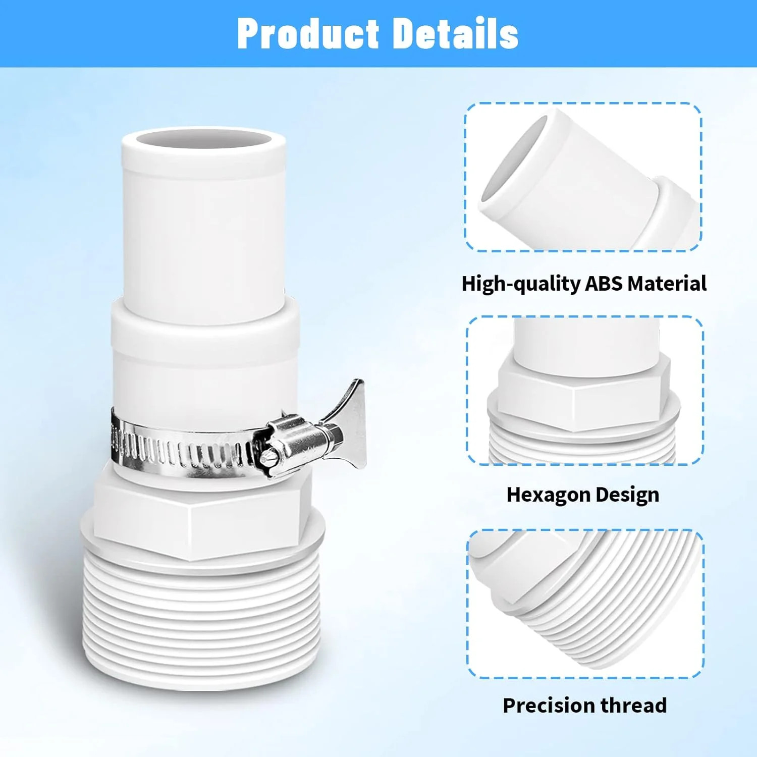 Universal 1.25″ / 1.5″ Combo Hose Adapter Pool Filter Pump Hose Adapter with Cla