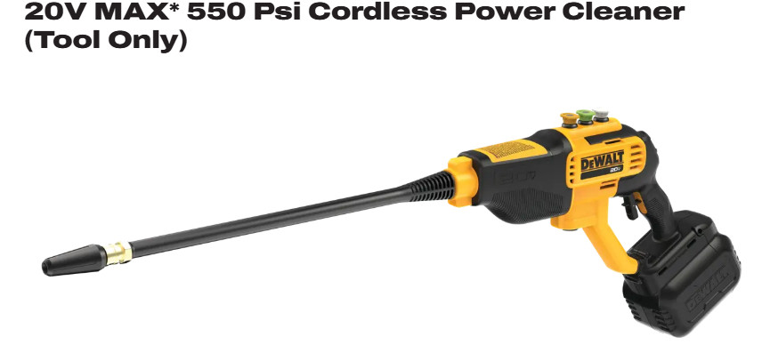 New OOB – DEWALT DCPW550 20V MAX 550 PSI Cordless Power Cleaner / Washer