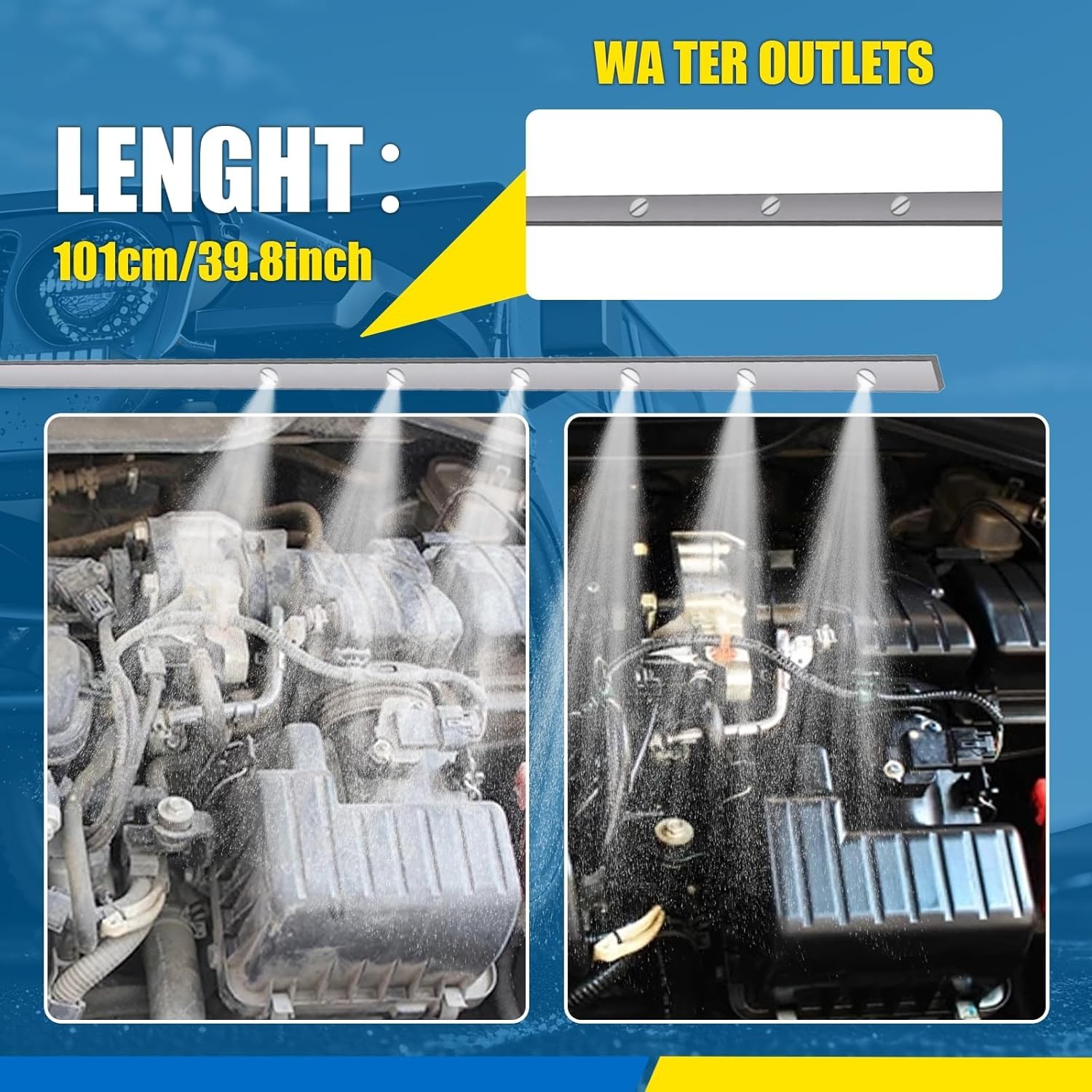 40″ Pressure Washer Wand Radiator Cleaning Flush Tool 6 Nozzles Brush Stainless