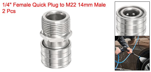 2Pcs Pressure Washer Adapter 1/4″ Female Quick Plug to M22 14mm Male
