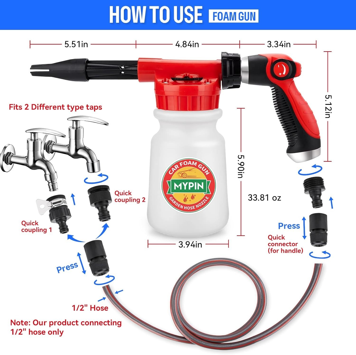 16 in 1 Car Wash Foam Gun Hose Sprayer with Quick Connect Garden Watering