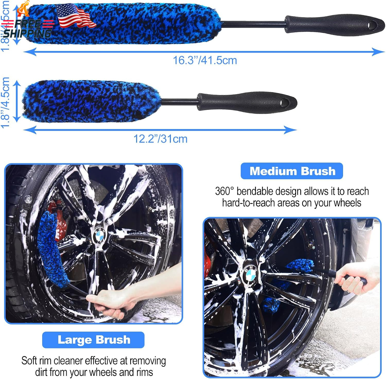 NIKCOSMK 3PCS Wheel Brush Kit for Cleaning Wheel and Tire, Wheel and Rim Brush,