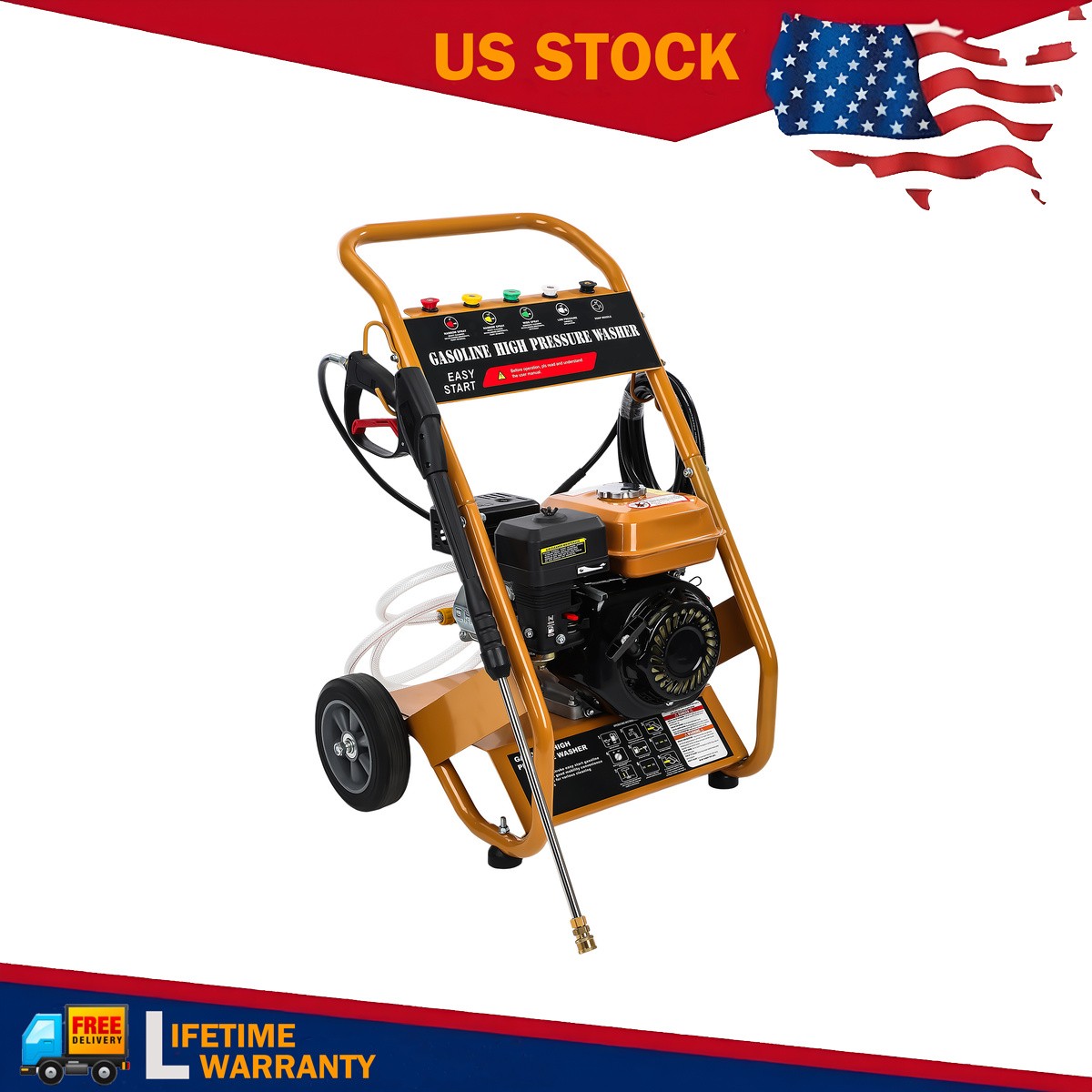 3950 PSI Gas Powered Washer 2.6 GPM 4-Stroke 5 Nozzles 3.6L Fuel Tank Orange