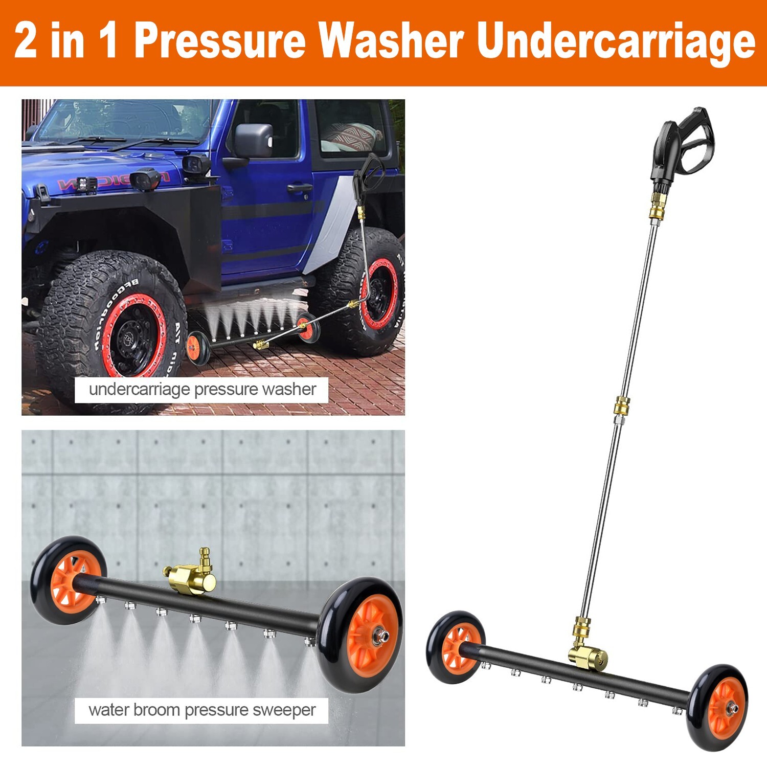24″ Pressure Washer Water Broom Undercarriage Cleaner Driveway Surface Cleaner