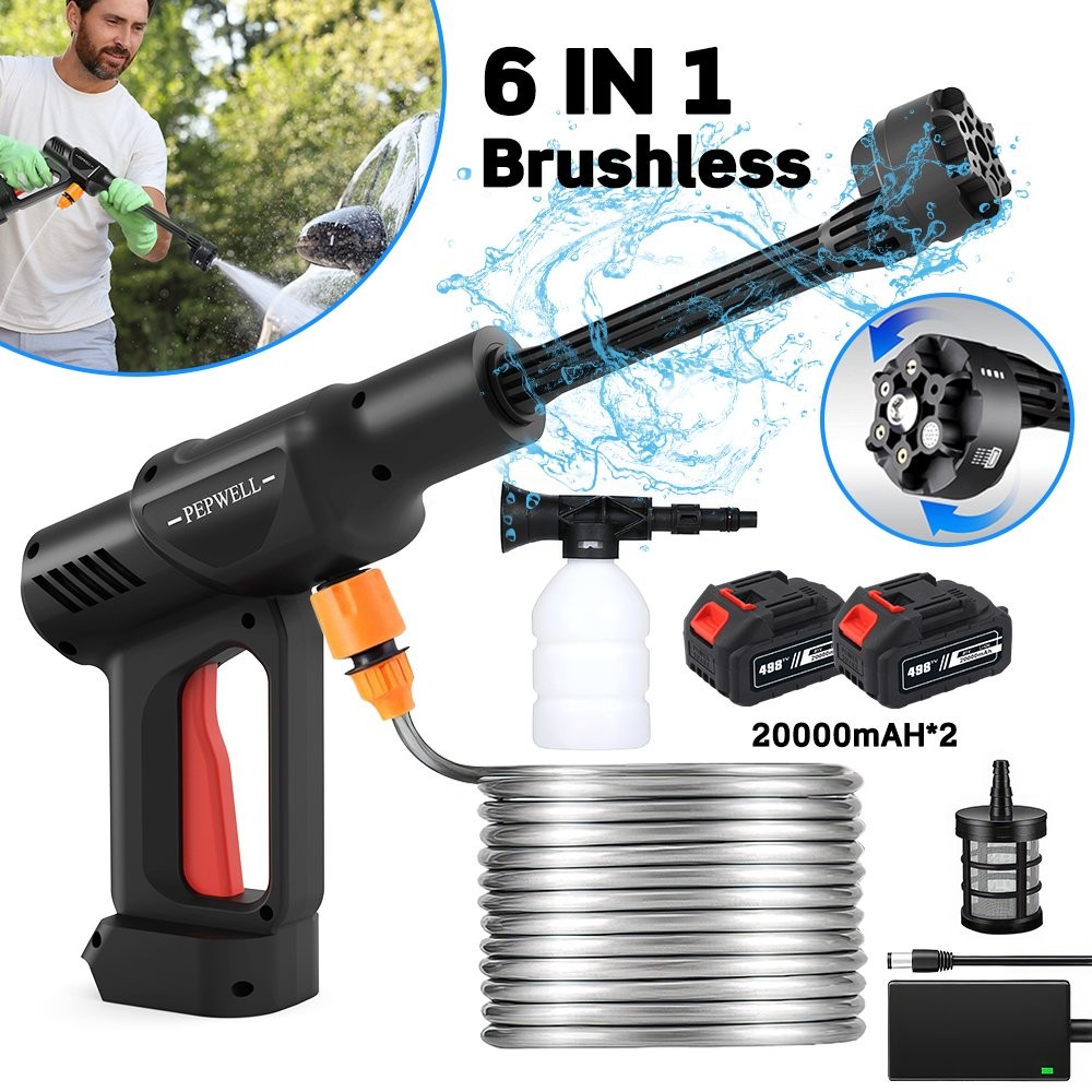 6in1 Cordless Car Pressure Washer 60Bar High Power Water Wash Cleaner & Battery