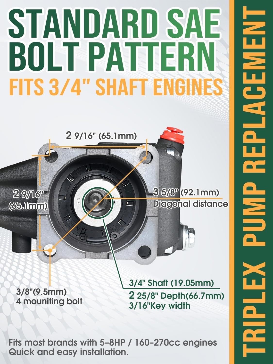 3600 psi High Pressure Washer Triplex Pump 3/4″ Shaft Horizontal 2.5 GPM