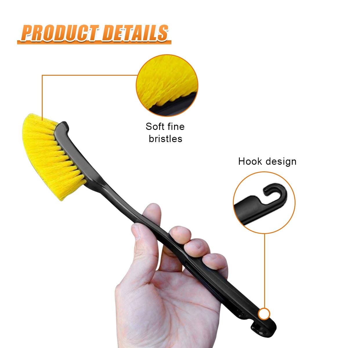 KPFILEH Car Wheel Cleaning Brush, 12” Hard Bristle Auto 2PCS, Yellow&Black