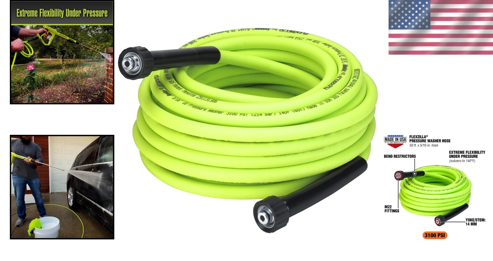Durable 50′ Pressure Washer Hose – 3100 PSI, Flexible Polymer Construction
