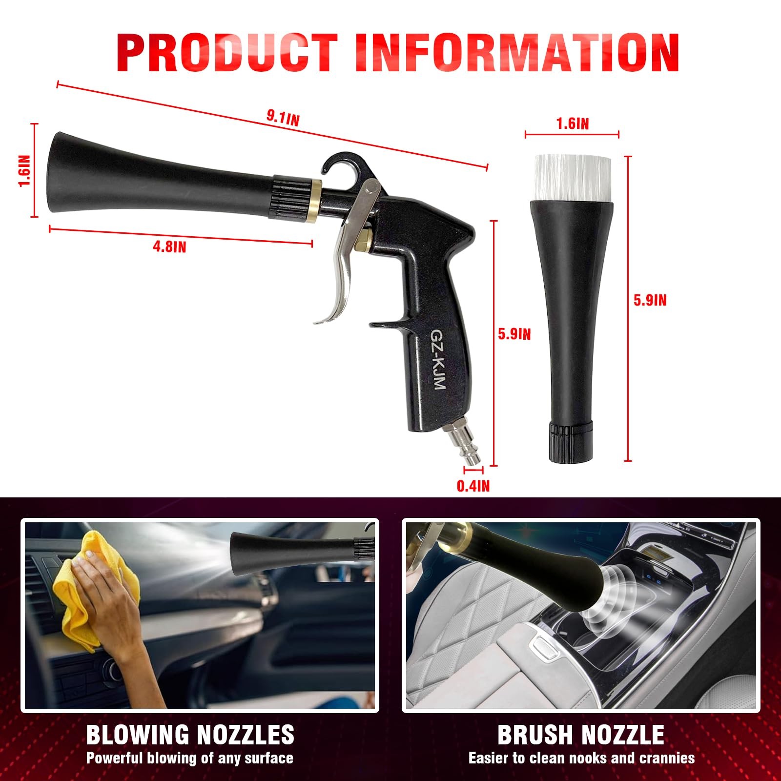 High Pressure Car Interior Spraying Washing Gun with 2 Set Nozzle Sprayer Con…