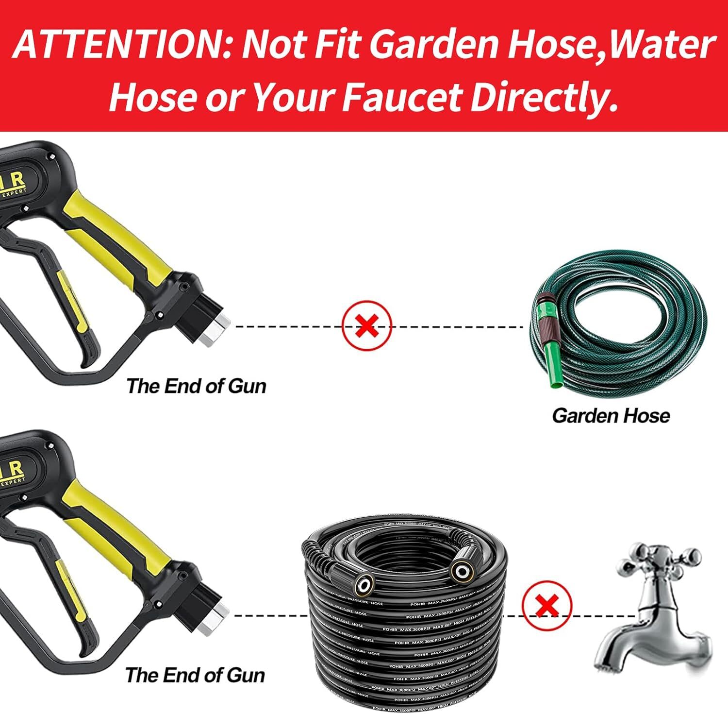 Pressure Washer Gun and 50FT Hose Kit, 3600 PSI Power Washer Gun Comes With 1…