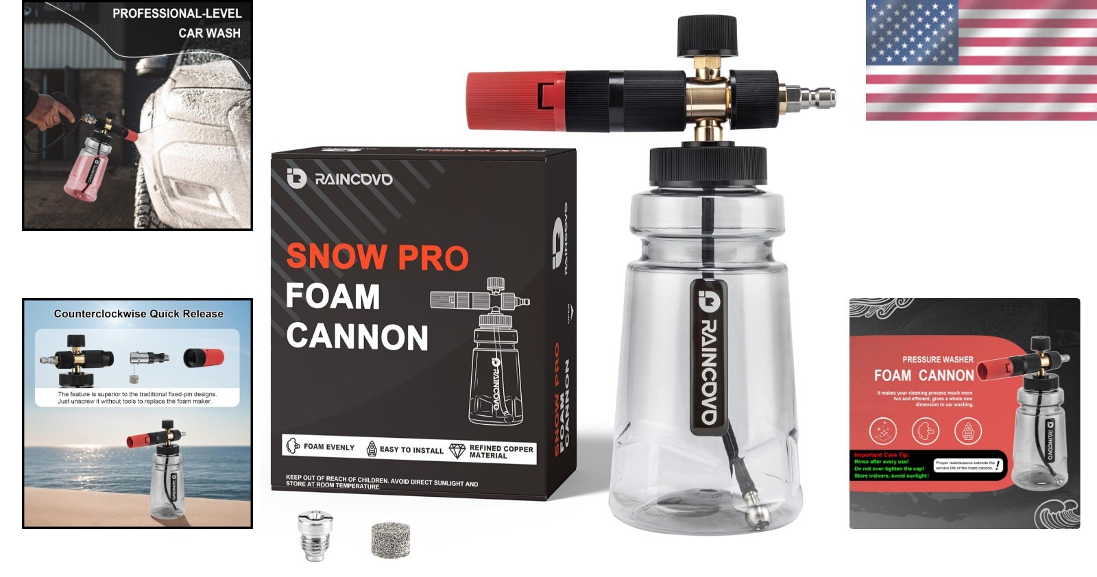 Raincovo Foam Cannon Wide Mouth for Pressure Washer, Thick Snow Foam Lance for C