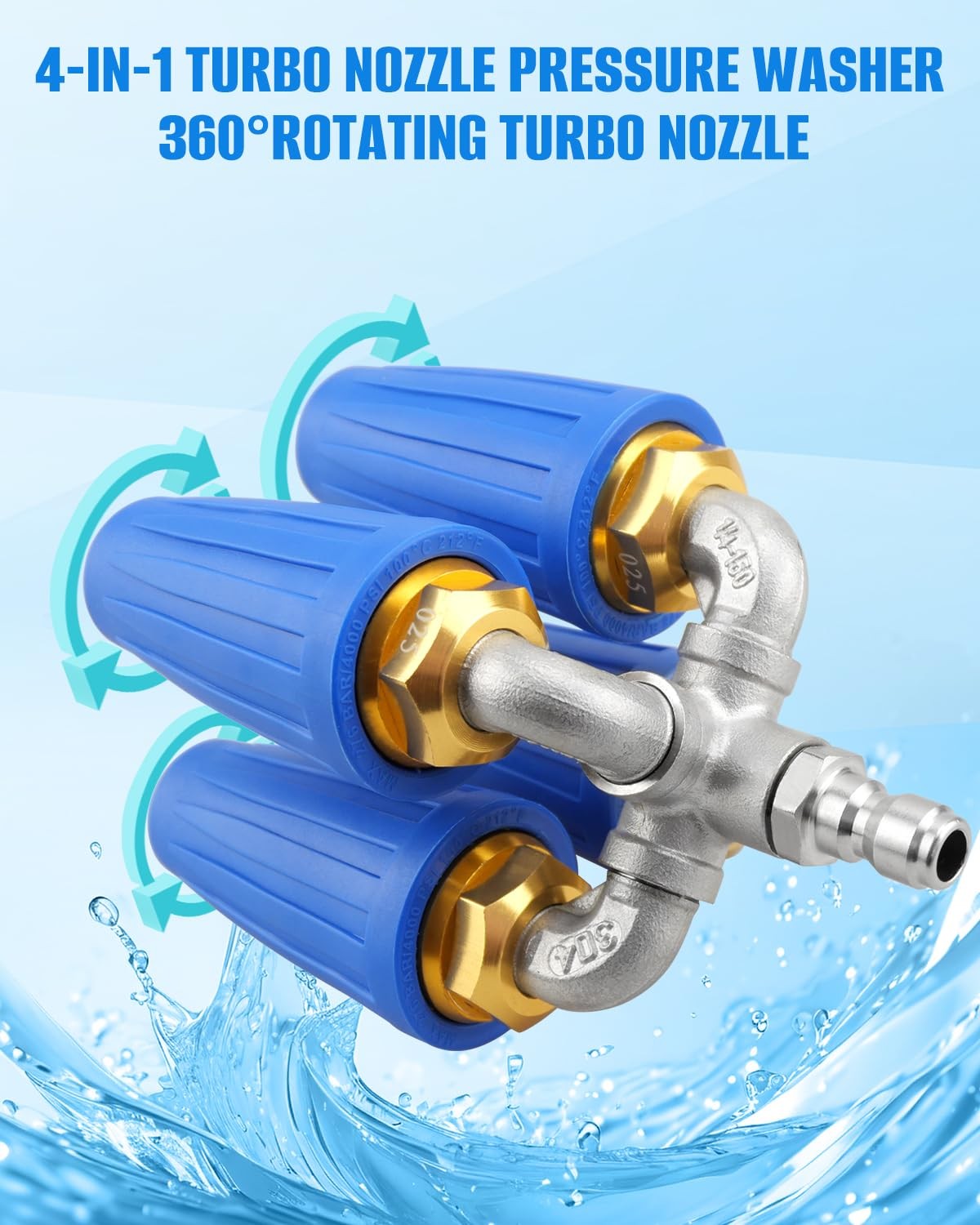 4-in-1 Pressure Washer Turbo Nozzle, 1/4″ Quick Connector, 360 Rotating, 2.5 …