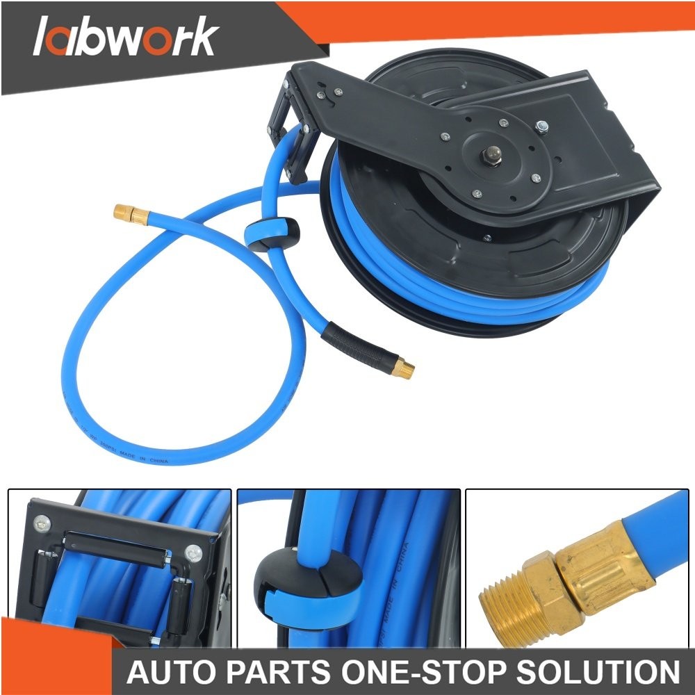 Labwork Double Arm Hose Reel With 1/2” x 50′ Premium Rubber Hose Retractable