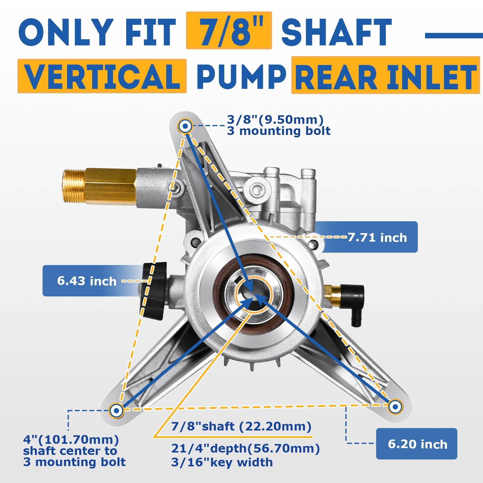 Pressure Washer Pump 3100 PSI 2.5 GPM 7/8 Inch Shaft Vertical Gas Engine