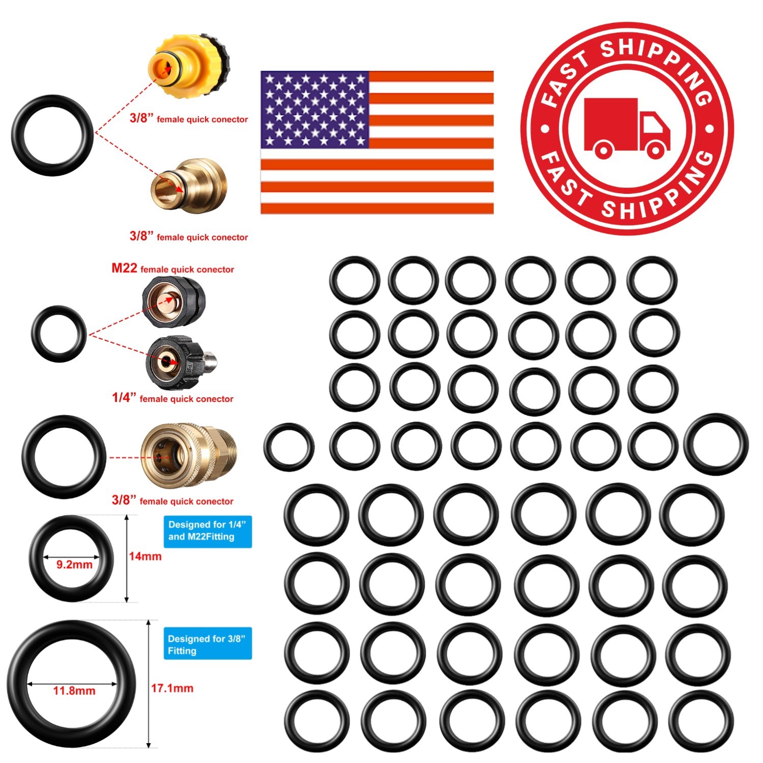 Industrial Quality O Rings 50 Pieces for Pressure Washers and Water Connections