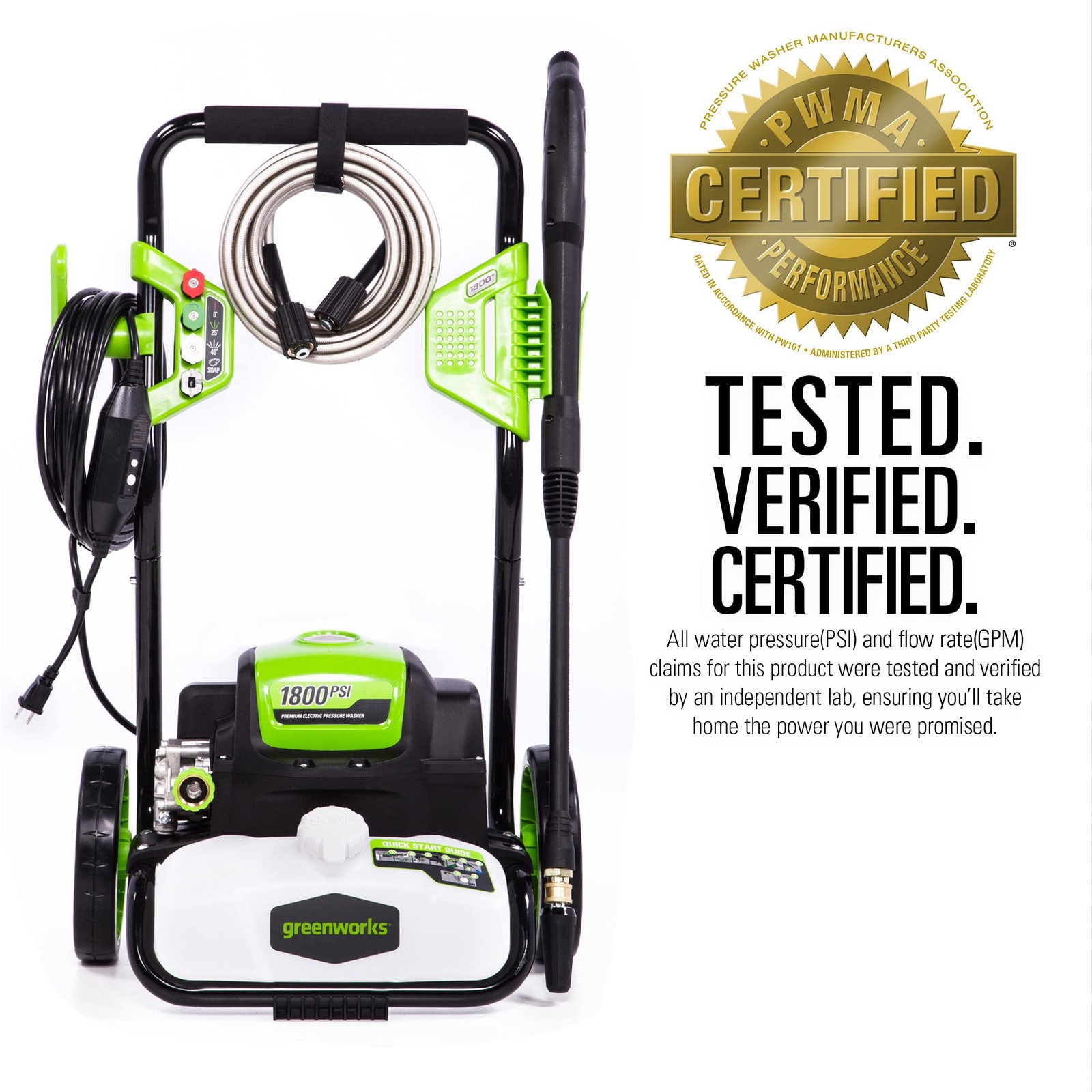 Greenworks 1800 PSI 1.2 GPM Pressure Washer Open Frame PWMA Certified