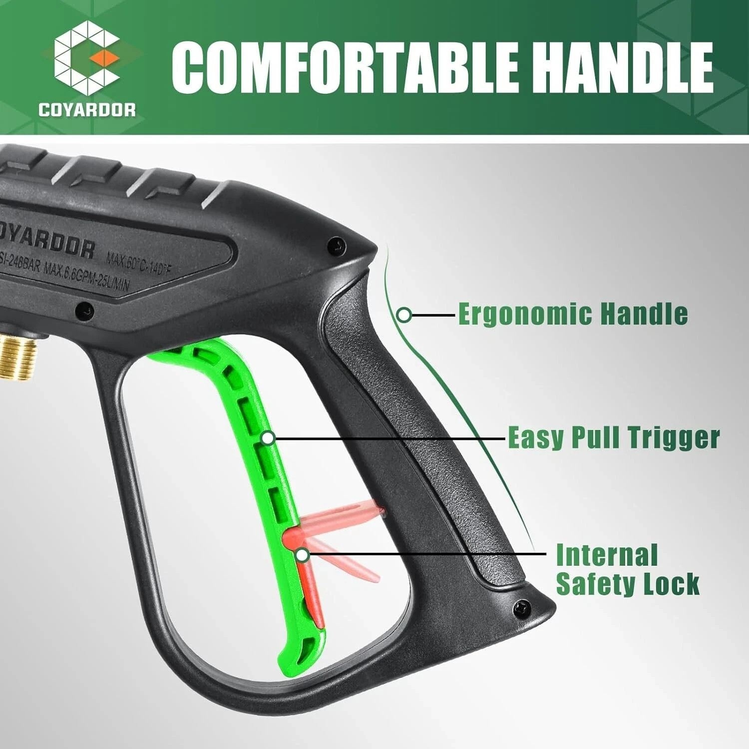 COYARDOR 3600PSI Pressure Washer Gun Extension Wand Nozzle Tips M22-14mm Fitting