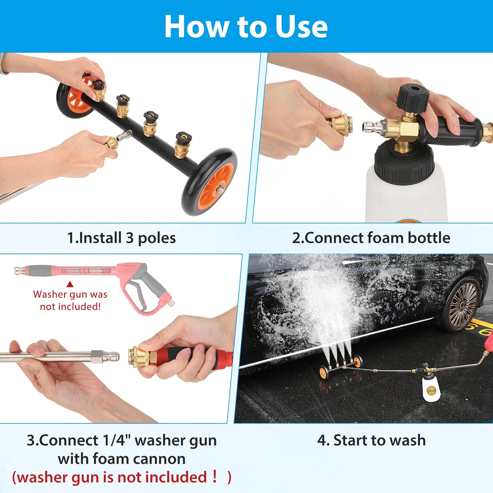 2-in-1 Undercarriage Pressure Washer Water Broom with Replaceable Nozzle, 16 …