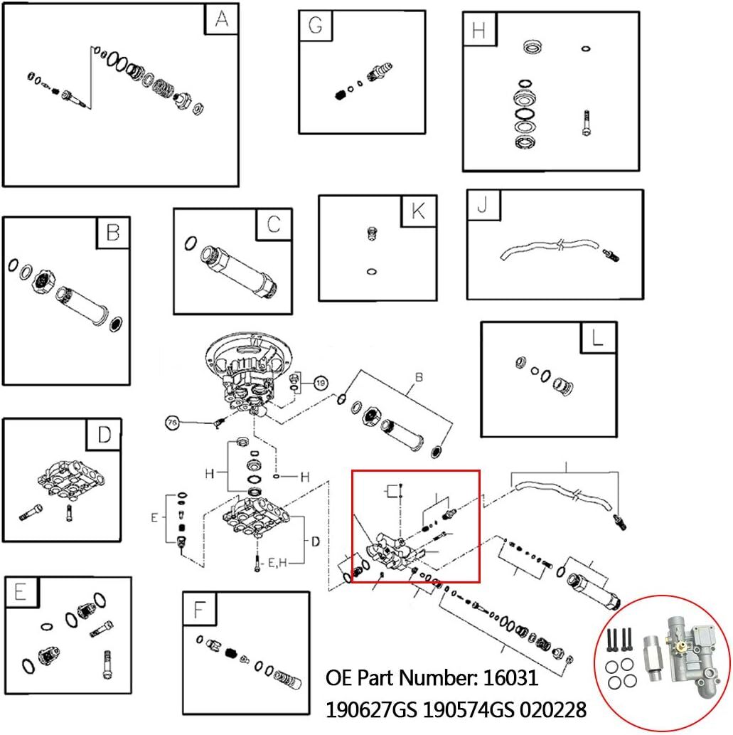 Pressure Washer Manifold Kit For Briggs Stratton Troy-Bilt 190627GS 190574GS