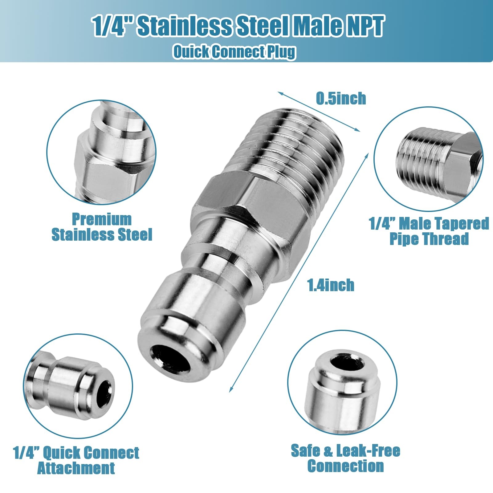 2 Sets NPT 1/4 Inch Pressure Washer Coupler Quick Connect Plug Stainless Stee…